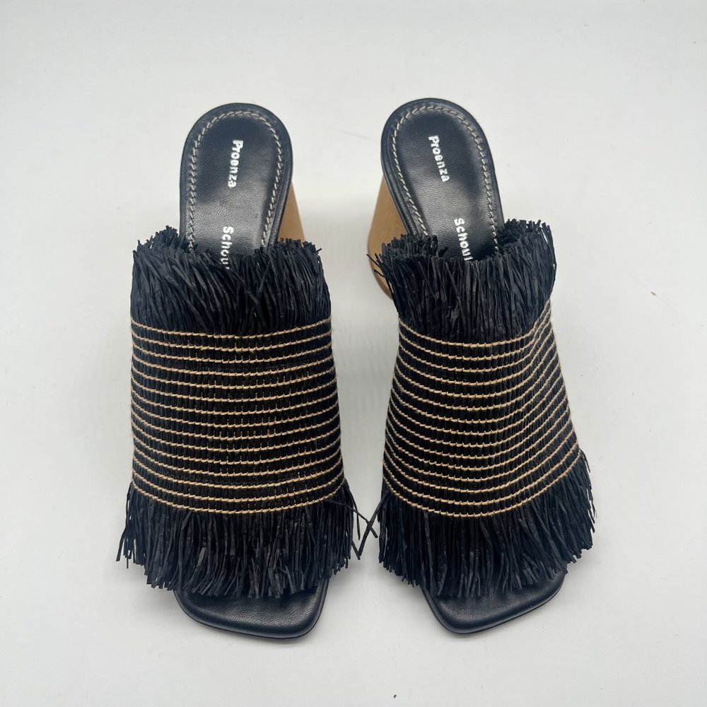 Proenza Schouler Straw Black and Beige Slide Sandal Block Heel Sz 36.5 - Picture 6 of 11
